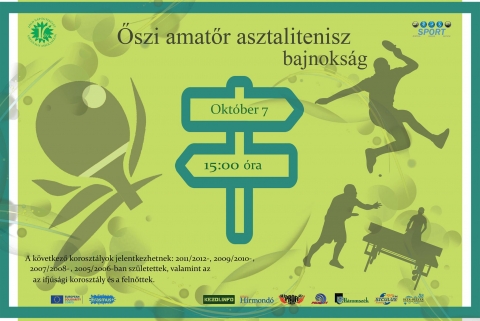 Őszi amatőr ping-pong bajnokság - A kézdivásárhelyi Sportiroda és a Zöld Nap Egyesület 2019. október 7-én (hétfő) 15 órától a céhes városi sportcsarnokban amatőr sportolók számára asztalitenisz bajnokságot szervez. A következő korosztályok jelentkezhetnek: 2013/2012-, 2011/2010-, 2009/2008-, 2007/2006-ban születettek, valamint az ifjúsági korosztály és a felnőttek. A fiúk és a lányok külön kategóriában szerepelnek, a mérkőzések pedig 6 asztalon fognak zajlani. A versenyre a benevezés ingyenes. A résztvevőknek kötelező sportcipőt és pingpong ütőt hozniuk. A bajnokság által a jelenlévők még régi kapcsolataikat felújíthatják és új ismeretségekre is szert tehetnek.
A bajnokság végén ünnepélyes eredményhirdetésre kerül sor, a legjobbak díjazásra is kerülnek!
Partnerek: Kézdivásárhelyi Önkormányzat, a Bethlen Gábor Alapkezelő Zrt és az Erasmus + program
Plakátterv: Asiye Demirci