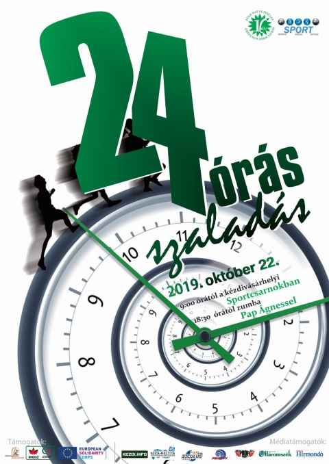 24 �r�s szalad�s 2019-ben is - A Z�ld Nap Egyes�let �s a k�zdiv�s�rhelyi Sportiroda 2019-ben tizenkettedik alkalommal szervezi meg a nagy n�pszerűs�gnek �rvendő a 24 �r�s fut�st, okt�ber 22-�n, kedd reggel 9 �r�t�l a c�hes v�rosi Sportcsarnokban. Az akci� c�lja felh�vni a figyelmet az eg�szs�ges �letm�dra, a szabadidő hasznos elt�lt�s�nek lehetős�geire; valamint a szalad�s n�pszerűs�t�se minden koroszt�ly k�r�ben. Fontos tudni, hogy a 24 �r�s szalad�s nem egy fut�verseny. Az esem�ny l�nyege, hogy 24 �r�n kereszt�l folyamatosan szalad legal�bb egy ember, azonban t�bben is szaladhatnak egyszerre.

A szalad�s ugyanakkor nagyon k�nnyen el�rhető �s �zsebbar�t� sport�g. A tavalyi �vben a legfiatalabb fut� Estef�n �vel (2 �ves), a legidősebb pedig Ferencz G�bor a maga 82 esztendej�vel aki k�t k�rt tett meg. A rendezv�ny a sportcsarnokban lesz lebonyol�tva, ez�rt v�lt�cipő sz�ks�ges, k�rj�k, hozzanak magukkal alkalmas l�bbelit! Minden r�sztvevő k�z�tt aj�nd�kot fognak kisorsolni. Nevezni a rendezv�ny napj�n szem�lyesen a helysz�nen, illetve a versenyt megelőzően a kocsiszo@yahoo.com vagy a 0766.611066 el�rhetős�geken lehet. Az esem�ny hangulat�t 18:30 perctől a Pap �gnes Zumba oktat� ritmikus mozg�sa fogja sz�nes�teni.

T�mogat�k: Helyi �nkorm�nyzat, Communitas Alap�tv�ny �s az Eur�pai Szolidarit�si Test�let

M�diat�mogat�k: Profi R�di�, Kezdi.info, Siculus R�di�, Sz�kely H�rmond�, Polyp Tv, H�romsz�k �s Sz�k-helyek

Szerző: R�duly Attila 
Plak�tterv: Gy�rgyjakab Bor�ka