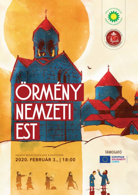 �rm�ny Nemzeti est Mariammal - 2020. febru�r 3-�n (h�tfő) d�lut�n 18.00 �rai kezdettel a k�zdiv�s�rhelyi Vigad� Művelőd�si H�z D�szterm�ben a Z�ld Nap Egyes�let szervez�s�ben ker�l sor az �v első �rm�ny nemzeti estj�re. Ezen alkalommal Mariam Sargsyan az Environment+ projekt �rm�ny EVS �nk�ntese mutatja be a sz�lőf�ldj�t egy interakt�v bemutat� seg�ts�g�vel. Az est sor�n megtudhatnak t�bbet �rm�nyorsz�gr�l, h�res �rm�nyekről, �nnepekről �s hagyom�nyos �telekről. Ugyanakkor egy �rm�ny dalt is meghallgathatnak a jelenl�vők.

A prezent�ci� vide�kat, t�ncokat is mag�ban foglal valamint Mariam seg�ts�g�vel egy p�r alapvető �rm�ny sz�t is elsaj�t�thatnak a r�sztvevők. Az est v�g�n a jelenl�vők egy �rm�ny recept alapj�n k�sz�lt �telt is megk�stolhatnak. A bel�p�s d�jtalan.

Az est fő t�mogat�ja: Eur�pai Szolidarit�si Test�let valamint a Vigad� Művelőd�si H�z