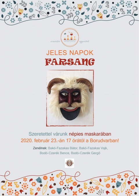 Jeles napok - Farsangvas�rnap, t�nch�z - 2020. febru�r 23-�n, 17 �r�t�l v�rj�k az �rdeklődőket n�pies maskar�ban, a Farsangvas�rnapi t�nch�zra a Pajt�ban!

Zen�lnek Bak�-Fazakas B�tor, Bak�-Fazakas Vajk, Bod�-Czer�k Gergő.
