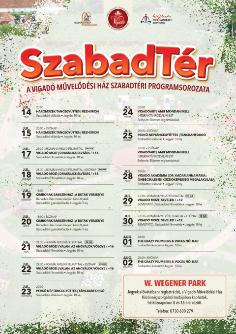 Júliusban indul a Vigadó Művelődési Ház rendezvénysorozata a W. Wegener Parkban