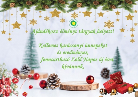 Kellemes Karácsonyi Ünnepeket és sikerekben gazdag Zöld Napos új évet kívánunk! - Kedves ismerősök, önkéntesek, barátok, támogatók és látogatók! Köszönjük az egész éves támogatást, sok biztatást, segítséget! Köszönjük a felajánlott személyi jövedelem adó 2%-ot és a megfizethetetlen önkéntes órákat is! Az egyesület legnagyobb forrása a közreműködők által végzett hatalmas mennyiségű önkéntes munka, melynek nem lej a mértékegysége.
Ezek és a sok biztatás teszi lehetővé, hogy jövőre is megpróbáljunk legalább ekkora lelkesedéssel és kitartással dolgozni környezetünk védelmében.
Kellemes karácsonyi ünnepeket és Eredményes, Fenntartható Zöld Napos új évet kívánunk! Tartson velünk és tegyünk együtt jövőre is környezetünkért!
Üdvözlettel a Zöld Nap Egyesület csapata