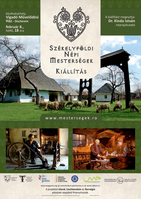 Hagyom�nyos Sz�kelyf�ldi mesters�gek � revitaliz�l�s, digitaliz�l�s �s n�pszerűs�t�s �ltal ki�ll�t�s megnyit� - Kov�szna Megye Tan�csa, a Kov�szna Megyei Művelőd�si K�zpont �s a Vigad� Művelőd�si H�z k�z�s szervez�s�ben, 2021. febru�r 8.-�n 18 �r�t�l ker�l sor a Norv�gia, Lichtenstein �s Izland �ltal finansz�rozott p�ly�zat r�szek�nt l�trej�tt �Hagyom�nyos Sz�kelyf�ldi mesters�gek � revitaliz�l�s, digitaliz�l�s �s n�pszerűs�t�s �ltal� c�met viselő ki�ll�t�s megnyit�j�ra a k�zdiv�s�rhelyi Vigad� Művelőd�si H�z d�szterm�ben.

 H�romsz�k �s Erdővid�k a K�rp�t-medencei magyar nyelvter�let szintj�n is kiemelkedően gazdag �lő k�zműves hagyom�nnyal rendelkezik. Egy �vsz�zad alatt a k�zműves foglalkoz�sok sz�ma fel�re cs�kkent, az ut�bbi �vtizedben eltűn�s�k felgyorsult. Kov�szna Megye Tan�csa �s a Kov�szna Megyei Művelőd�si K�zpont t�bb mint egy �vtizede t�mogatja �s szervezi a Kov�szna megyei n�pi mesters�gek felt�r�s�t, megismer�s�t �s megismertet�s�t c�lz� kutat�si �s dokument�ci�s projekteket.

A 14 pan�b�l �ll� ki�ll�t�s c�lja a Sz�kelyf�ld ter�let�n �lő nemzetis�gek kultur�lis identit�s�nak megerős�t�se mellett tudatos�tani a l�togat�kban e kiveszőf�lben levő foglalkoz�sok �rt�k�t, gazdags�g�t. A mesters�gekre tagolt pan�sorozat csak �zel�tőt ny�jt a hagyom�nyos sz�kelyf�ldi n�pi mesters�gek v�ltozatos vil�g�b�l �s tov�bbi t�j�koz�d�sra h�vja az �rdeklődőket a mestersegek.ro honlapon, amely 46-f�le foglalkoz�st mutat be szakszerűen, sőt, e hagyom�nyos �letform�kat meg�r�k�tő kisfilmek �ltal is k�zelebb hozza Sz�kelyf�ld, ezen bel�l H�romsz�k kultur�lis-n�prajzi �r�ks�g�nek egy jelentős szelet�t.

A ki�ll�t�st megnyitja dr. Kinda Istv�n n�prajzkutat�. A l�togat�s ingyenes

A bel�p�s regisztr�ci� seg�ts�g�vel lehets�ges, a helyek sz�ma korl�tozott!
V�rjuk szeretettel!
