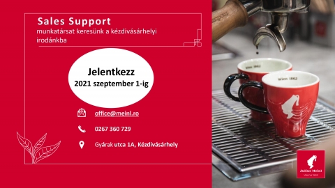 Sales Support munkatársat keresünk csapatunkba - Julius Meinl Romania SRL – Sales Support munkatársat keresünk csapatunkba
Főbb feladatok:
• Kliens fiókok létrehozása az ERP rendszerben és az ügyféladatok karbantartása
• Szoros együttműködés az értékesítési csapattal és közvetlen kapcsolat az ügyfelekkel
• Számlázás
Elvárások:
• Csapatban való munka, az értékesítési csapat támogatása
• Részlet orientált
• Proaktív hozzáállás
• Főiskolai végzettség
• Folyékony román és angol nyelvtudás
• MS Office széleskörű ismerete
Jelentkezni az office@meinl.ro e-mail címre küldött önéletrajzzal és szándéknyilatkozattal lehet.