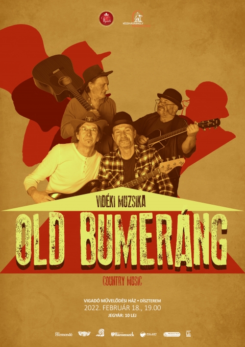 Az Old Bumer�ng - Vid�ki muzsika (Country Music) c�mű koncertje a Vigad�ban - A Vigad� Művelőd�si H�z szervez�s�ben, 2022. febru�r 18-�n (p�ntek), 18 �r�t�l, az Old Bumer�ng - Vid�ki muzsika (Country Music) c�mű koncertj�n vehetnek r�szt az �rdeklődők Vigad� Művelőd�si H�z d�szterm�ben. 

Az Old Bumer�ng egy�ttes a hetvenes�nyolcvanas �vek saj�t szerzem�nyeit szokta j�r�szt j�tszani. Ez�ttal azonban egyet gondoltak az �reg fi�k, �s �gy d�nt�ttek, hogy �sszehoznak egy teljesen country műsort, saj�t szerzem�nyekből.
Kider�lt, hogy ez a nagyap�k zenekara nem tud csak saj�t dalokb�l egy teljes est�t �sszemuzsik�lni, �gy h�t a marad�k időt Fonogr�f-, valamint Bojtorj�n-dalokkal fogj�k kit�lteni. De sebaj, hiszen �gy is j� lesz, gondolt�k ők, �s � mivel csupa magyar nyelvű dalr�l volt sz� � koncertj�ket Vid�ki muzsika c�mmel �kes�tett�k, ami az angol Country Music t�k�rford�t�s�b�l ered.
� A zenekar bizony az eg�sz pand�mia alatt suttyomban tal�lkozott, �s �l�bujjhegyen� m�g gyakorolt is � gazdagon locsolt vacsor�k k�zepette � egy szigor�an titokban tartott t�mbh�zlak�s legbelső szob�j�ban, tudtuk meg a zenekar frontember�től, Demeter Elem�rtől, aki hozz�tette, hogy tal�lkoz�saik c�lja az volt: ha net�n egyszer m�g nyilv�nosan is muzsik�lni lehet, legyenek k�szenl�tben. Az alkalom megadatott, �s a Jarosiewitz Tibi vezette old timerek sz�npadra l�pnek. �de, humoros hangulatra lehet sz�m�tani.
A zenekar tagjai:
Jarosiewitz Tibor � �nek, git�r
Horv�th Boc� � sz�l�git�r
Horv�th Tibor � dob
Demeter Eli � �nek, vok�l, basszusgit�r

‼️  
T�j�koztatjuk kedves n�zőinket, hogy bel�p�skor fel kell mutatni az EU-s digit�lis COVID igazolv�nyt, illetve az előad�s teljes időtartama alatt k�telező helyesen viselni a sz�jat/orrot eltakar� maszkot!
A Vigad� Művelőd�si H�z a �j rendelkez�sek betart�s�val tov�bbra is szeretettel v�rja kedves n�zőit! 
‼️

Jegy�r: 10 lej

V�rjuk szeretettel!
