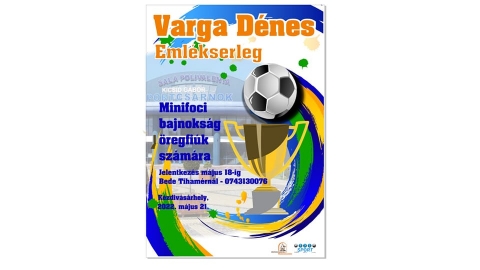 Varga D�nes Eml�kserleg - Minifoci bajnoks�g �regfi�k sz�m�ra - Varga D�nes Eml�kserlegre ker�l sor 2022 m�jus 21-ik�n, szombaton a Kicsid G�bor Sportcsarnokban K�zdiv�s�rhelyen.

40 �ven fel�li �regfi�k jelentkez�s�t v�rjuk! Minden csapatban lehet egy 35 �v�t bet�lt�tt j�t�kos.
Jelentkezni a minifoci bajnoks�gra �regfi�k sz�m�ra m�jus 18-ig lehet Bede Tiham�rn�l a 0743130076-os telefonsz�mon.

Szervező: K�zdiv�s�rhely �nkorm�nyzat�nak Sportirod�ja