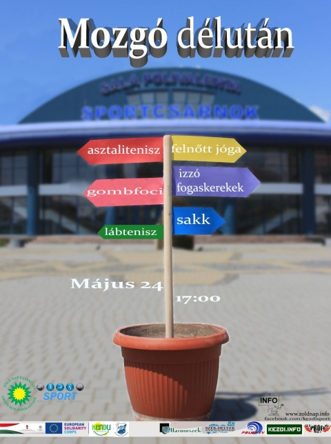 Mozg� D�lut�n - M�jus 24 - A Z�ld Nap Egyes�let partners�gben az �nkorm�nyzat Sportirod�j�val m�jus 24-�n, kedd d�lut�n 17-19. �ra k�z�tt a 2022-es �v negyedik Mozg� D�lut�nj�t szervezi meg a c�hes v�rosi Sportcsarnokban �s annak k�rny�k�n. A rendezv�ny c�lja felh�vni a figyelmet az eg�szs�ges �letm�dra �s az eg�szs�gmegőrz�sre egyar�nt, amelyet a mozg�s n�pszerűs�t�s�n t�l sz�mos k�s�rő programmal igyekeznek előseg�teni.

Az �rdeklődőknek lehetős�g�k lesz asztaliteniszezni, szaladni, ugr�k�telezni, csatlakozni a Kendu Egyes�let �s a KSE Ker�kp�r-szakoszt�ly-al k�z�sen az Izz� Fogaskerekek edz�s sorozathoz, gombfocizni a Pusk�s Ferenc Gombfoci Klubbal, sakkozni a Pro Pectus Egyes�lettel, betekint�st nyerhetnek Hodor Enikő �ltal a felnőtt j�ga vil�g�ba is. A program keret�n bel�l k�l�nb�ző kateg�ri�kban Fozocoș George koordin�l�s�val egy l�btenisz bajnoks�gra is sor ker�l.   

A Z�ld Nap Egyes�letnek k�sz�nhetően gyerekfoglalkoz�s lesz �s kipr�b�lhatnak a jelenl�vők k�l�nb�ző faj�t�kokat is. Ha m�g nincs programod keddre, ne gondolkozz tov�bb! Itt a helyed! A bel�p�s d�jtalan.

T�mogat�: Bethlen G�bor Alapkezelő Zrt �s az Eur�pai Szolidarit�si Test�let

M�diat�mogat�k: Profi R�di�, Kezdi.info, Sz�k-helyek.ro, Sz�kely H�rmond�, Siculus R�di�, Polyp Tv, H�romsz�k

Szerző: R�duly Attila

Plak�tterv: Celine Berthier