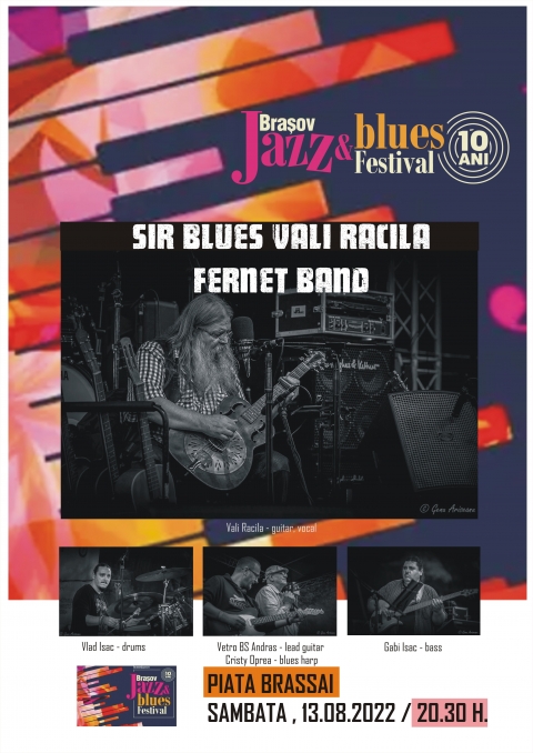Jazz and Blues Fesztiv�l 2022 Brass� - Jazz and Blues Fesztiv�l 2022 Brass�, Blues minden �r�m�vel �s f�jdalm�val.

A 10. alkalommal megrendezett Brass�i Jazz blues Fesztiv�lon olyan nagy nevekkel tal�lkozhatuk majd mind Kirk Fletcher, Sharrie Williams, Gisele Jackson, vagy �pp a holland Jan Akkerman Band-el. A helyb�li szervezők soha nem feledkeznek helyet adni a hazai csapatoknak is igy olyan előad�kkal tal�lkozhatunk mind Berti Barbera, Sir Blues Vali Racila, Fernet Blues Company, Wattzy, stb.

A h�tv�gi nagykoncert sorozatokat minden este jam sessionok k�vetik majd.

Augusztus 13-�n, szombaton 20:30 a Brassai t�r szimpad�n jelentkezik egy �j f�zi�s produkci�val Sir Blues n�ven ismert Vali Racila delta blues művelője akit a brass�i Fernet Blues Company tagjai k�s�rnek majd. Az ink�bb performanszk�nt titul�lt előad�s egy �letszag�, a kor�bban megszokott autentikus amerikai �let�rz�ssel �titatott blues-rock t�telek �jragondol�s�val �t�tatott egyre ink�bb az idehaza zsigerből j�vő �desb�s hangulatot �rasztj�k majd, vagyis  klasszikus �s modern blues dalokb�l k�sz�lt v�logat�s lesz hallhat�, mint From Four Till Late,� Robert Johnson, You Talk Too Much,� Ferdinand Washington, Lowell Fulson,vvagy �pp a nagyon ismert Willie Dixon, Sonny Boy Williamson, Jazz Gillum, Tampa Red dalai.

Hab�r most csup�n k�s�rőzenekark�nt �llnak sz�mpadra Fernet Band n�ven, a zenekarvezető Cristy mellett, a muzsikust�rsak is ott alak�tanak Gabi Isac basszusgit�r, Vetr� BS Andr�s ritmusgit�r, a dobokn�l pedig a ma m�r a filmzene gy�rt�sban is j�rtas Vlad Isac �l. V�rhat�an az �zes git�rsz�l�k �s pazar dobszol�k, �pp�gy szerepet kapnak, mint a remek �s sz�nes basszussz�l�k. Zen�j�k kort�l �s nemtől f�ggetlen�l minden hallgat�j�nak k�pes kellemes perceket szerezni, ez�rt a j�vőben is sűrűn fogunk tal�lkozni vel�k k�l�nb�ző blues-jazz fesztiv�lok sz�npad�n.

A Nemzetk�zi Jazz and Blues fesztiv�lra k�sz�lő Sir Blues Vali Racila-bluesman-nel val�  k�z�s fell�p�sre, a csapat egy �rett, kiegyens�lyozott, �tgondolt hangszerel�sű anyaggal k�sz�l meglepni a műfaj rajong�it, amit a k�l�nleges f�zi�s megold�sok miatt lehet szeretni a remek hangulat� dallamai, az �rz�s �s a technika egyedi kever�k�t tartalmaz� Vali Racila egyedi slide git�r-sz�l�i miatt is.

K�ts�gk�v�l a legr�gebbi �s legismertebb blues előad� Rom�ni�ban. Sir Blues Vali Racila szem�ly�ben t�bb �vtizede a p�ly�n l�vő igazi blues zen�szt tisztelhet�nk. A Segesv�ron �lő git�ros/�nekes zen�j�t a ma �lő blues-zen�szek� k�z�l a legautentikusabbnak tartj�k a blues-hagyom�ny �s kor�bbi elismert művelői �ltal h�trahagyott �r�ks�g �jra-mes�l�s�nek szempontj�b�l. A karrierj�t git�rosk�nt kezdő eddigi t�nyked�se sor�n a műfaj legnagyobbjaival l�pett fel t�bb orsz�gban, �s sz�l�lemezei mellett sz�mtalan koncerten is k�zreműk�d�tt.