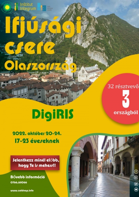 DigiRIS - Jelentkezz az �szak-olaszorsz�gi ifj�s�gi cser�re - DigiRIS - Jelentkezz az �szak-olaszorsz�gi ifj�s�gi cser�re.

A koronav�rus miatt az elm�lt k�t �v k�l�n�sen neh�z volt az eur�pai fiatalok sz�m�ra, ők voltak azok, akik online tanultak, t�bb időt t�lt�ttek a digit�lis fikt�v kapcsolatok ki�p�t�s�vel. A kapcsolattart�s hi�nya a val�s �letben mag�nyhoz vezethet, ami a ment�lis eg�szs�g egyik kock�zati t�nyezője. Ennek a cser�nek az egyik c�lja, hogy t�mogassa a fiatalokat visszaz�kkenteni a mindennapi �letbe, ugyanakkor a jelenl�vő orsz�gok k�pviselői megosztj�k az �ltaluk haszn�lt m�dszereket. A r�sztvevő fiatalok lehetős�get kapnak arra, hogy r�videbb ideig egy�tt lakjanak m�s orsz�gokb�l sz�rmaz� fiatalokkal, �s ezalatt k�z�s projekteken dolgozzanak egy�tt. 

R�sztvevők sz�ma: 8 (17 �s 23 �v k�z�tti r�sztvevő) + 2 (18 �v feletti koordin�tor / k�s�rő)

Hogyan vehetsz r�szt?  
Egyszerűen: 2022. okt�ber 20. - 24. k�z�tt vegy�l ki egy p�r nap szabadot, legyen benned egy pici kalandv�gy �s akarj megismerni olasz �s szlov�n fiatalokat. Az utaz�st �s a teljes ell�t�st a szervezők �llj�k. Jelentkez�si hat�ridő szeptember 15, a szabad helyek f�ggv�ny�ben.  

Tov�bbi inform�ci�k�rt fordulj hozz�nk az office@zoldnap.info c�men vagy a 0766.611066 telefonsz�mon. Mindenk�ppen haszn�ld ki te is a lehetős�get �s t�lts el egy p�r ősz napot �szak-Olaszorsz�g sz�ps�ges t�jain.  

Jelentkezz min�l előbb, hogy Te is mehess!!