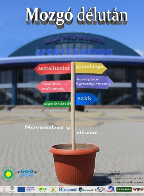 Mozgó Délután - November 9 - Mozgó Délután - November 9.
A Zöld Nap Egyesület partnerségben az Önkormányzat Sportirodájával november 9 - én, szerda délután 16-18. óra között a 2022-es év hatodik Mozgó Délutánját szervezi meg a céhes városi Sportcsarnokban és annak környékén. A rendezvény célja felhívni a figyelmet az egészséges életmódra és az egészségmegőrzésre egyaránt, amelyet a mozgás népszerűsítésén túl számos kísérő programmal igyekeznek elősegíteni.
Az érdeklődőknek lehetőségük lesz asztaliteniszezni, szaladni, ugrókötelezni, sakkozni a Pro Pectus Egyesülettel, betekintést nyerhetnek Hodor Enikő által a gyerekjóga világába, kipróbálhatják a népszerű teqballt is, ami egy a labdarúgás és az asztalitenisz elemeinek kombinálásával kialakított sport. Azok akik bringával érkeznek benevezhetnek a Kendu Egyesület által szervezett kerékpáros ügyességi versenyre, ahol értékes nyereményekkel térhetnek haza. A Zöld Nap Egyesületnek köszönhetően pedig gyerekfoglalkozás lesz és megismerhetnek a jelenlévők különböző fajátékokat is. Ha még nincs programod szerdára, ne gondolkozz tovább! Itt a helyed! A belépés díjtalan.
Támogató: Bethlen Gábor Alapkezelő Zrt és az Európai Szolidaritási Testület
Médiatámogatók: Profi Rádió, Kezdi.info, Szék-helyek.ro, Székely Hírmondó, Siculus Rádió, Polyp Tv, Háromszék
Szerző: Ráduly Attila
Plakátterv: Celine Berthier