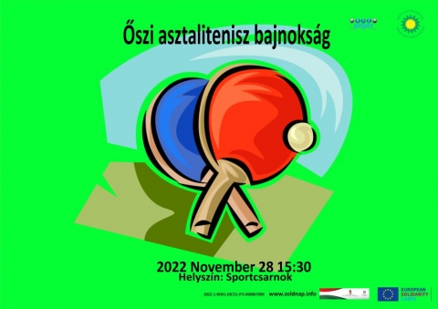 Amatőr egy�ni asztalitenisz bajnoks�g novemberben - Amatőr egy�ni asztalitenisz bajnoks�g novemberben.

A k�zdiv�s�rhelyi Z�ld Nap Egyes�let partners�gben az �nkorm�nyzat Sportirod�j�val 2022. november 28-�n (h�tfő) 16:00-t�l a Kicsid G�bor Sportcsarnokban amatőr sportol�k sz�m�ra asztalitenisz bajnoks�got szervez. A k�vetkező koroszt�lyok jelentkezhetnek: 2015/2014-, 2013/2012-, 2011/2010-, 2009/2008-ban sz�letettek, valamint az ifj�s�gi koroszt�ly �s a felnőttek. A fi�k �s a l�nyok k�l�n kateg�ri�ban szerepelnek, a m�rkőz�sek pedig 6 asztalon fognak zajlani.

Benevezni az ingyenes esem�nyre 15:30-t�l a helysz�nen lehet. A r�sztvevőknek k�telező sportcipőt �s pingpong �tőt hozniuk. A bajnoks�g �ltal a jelenl�vők m�g r�gi kapcsolataikat fel�j�thatj�k �s �j ismerets�gekre is szert tehetnek. 

A bajnoks�g v�g�n �nnep�lyes eredm�nyhirdet�sre ker�l sor, a legjobbak d�jaz�sra is ker�lnek!

Partnerek: Bethlen G�bor Alapkezelő Zrt �s az Eur�pai Szolidarit�si Test�let

Plak�tterv: Alik Mazmanyan