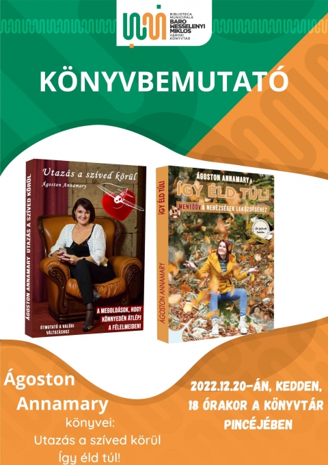 �goston Annamary: Utaz�s a sz�ved k�r�l �s �gy �ld t�l c�mű k�nyveinek bemutat�ja a k�nyvt�rban - 2022 december 20-�n, kedden, 18-�rakor, a B�r� Wessel�nyi Mikl�s V�rosi K�nyvt�r pinc�j�ben bemutat�sra ker�l �goston Annamary: Utaz�s a sz�ved k�r�l �s �gy �ld t�l c�mű k�nyvei. V�rjuk szeretettel az �rdeklődőket!

https://www.facebook.com/agoston.annamary.official/