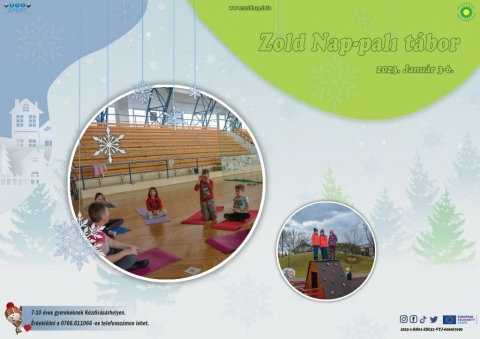 Z�ld Nap-pali t�bor XVIII - 18-ik Z�ld Nap-pali t�bor.

2023. Janu�r 3 -  6 k�z�tt a Z�ld Nap Egyes�let partners�gben a k�zdiv�s�rhelyi Sportirod�val az �v első bej�r�s t�bor�t szervezi meg a c�hes v�rosban. A nappali t�borba, olyan 7-10 �v k�z�tti fiatalok jelentkez�s�t v�rj�k, akik k�zel �rzik magukhoz a term�szetet �s a sportot ugyanakkor hajland�ak �j kih�v�sokban r�szes�lni, �j dolgokat elsaj�t�tva fők�nt a kreat�v �jrahasznos�t�s �s az eg�szs�ges �letm�d ter�n.

A t�borban v�ltozatos kinti �s benti programok, sportos, műv�szeti, szabadidős, akt�v �s pihentető tev�kenys�gek v�ltakoznak. K�l�n hangs�lyt fektet�nk a j�t�kos tanul�sra, �nmaguk �s egym�s megismer�s�re, valamint a gyerekek �rz�keny�t�s�re, egym�s elfogad�s�ra, a k�rnyezettudatos, a term�szetv�delem �s az eg�szs�ges �letm�d fontoss�g�ra. Gondosan �ssze�ll�tott program alapj�n, de a gyerekek ig�nyei szerint alak�tva a tev�kenys�geket.

Jelentkez�si hat�ridő: december 31.

Hissz�k azt, hogy azok a fiatalok, akik r�szt vesznek a nappali t�borban, tudatosabb k�rnyezetv�dőkk� v�llnak, tisztelni fogj�k a k�r�l�tt�k �lő n�v�ny- �s �llatvil�got megismerik a kapcsolatot a term�szet elemei k�z�tt, �gy fokozott �rdeklőd�ssel �s tisztelettel fognak j�rni benne. Minden jelentkezni k�v�n� fiatalnak v�llalnia kell a 135 lejes hozz�j�rul�si k�lts�get, ami tartalmaz egy eb�det (gyerekmen�) is. Ez egy �bej�r�s� t�bor, a foglalkoz�sok reggel 9 �r�t�l - 16 �r�ig tartanak.

A r�sztvevők sok �rdekes programban �s meglepet�sekben fognak r�szes�lni. Jelentkezni, �rdeklődni R�duly Attil�n�l a 0766.611066 -es telefonsz�mon, vagy az office@zoldnap.info e-mail c�men lehet. A helyek sz�ma korl�tozott. 

Partner: Eur�pai Szolidarit�si Test�let

Plak�tterv: G�lcan Babir