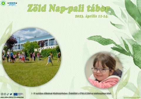 Zöld Nap-pali tábor XIX - 2023. április 11 - 14 között a Zöld Nap Egyesület partnerségben a kézdivásárhelyi Sportirodával az év második bejárós táborát szervezi meg a céhes városban. A nappali táborba, olyan I - IV osztályos diákok jelentkezését várják, akik közel érzik magukhoz a természetet és a sportot ugyanakkor hajlandóak új kihívásokban részesülni, új dolgokat elsajátítva főként a kreatív újrahasznosítás és az egészséges életmód terén.
A táborban változatos kinti és benti programok, sportos, művészeti, szabadidős, aktív és pihentető tevékenységek váltakoznak. Külön hangsúlyt fektetünk a játékos tanulásra, önmaguk és egymás megismerésére, valamint a gyerekek érzékenyítésére, egymás elfogadására, a környezettudatos, a természetvédelem és az egészséges életmód fontosságára. Gondosan összeállított program alapján, de a gyerekek igényei szerint alakítva a tevékenységeket.
Jelentkezési határidő: április 10.
Hisszük azt, hogy azok a fiatalok, akik részt vesznek a nappali táborban, tudatosabb környezetvédőkké vállnak, tisztelni fogják a körülöttük élő növény- és állatvilágot megismerik a kapcsolatot a természet elemei között, így fokozott érdeklődéssel és tisztelettel fognak járni benne. Minden jelentkezni kívánó fiatalnak vállalnia kell a 135 lejes hozzájárulási költséget, ami tartalmaz egy ebédet (gyerekmenü) is. Ez egy „bejárós” tábor, a foglalkozások reggel 9 órától - 16 óráig tartanak.
A résztvevők sok érdekes programban és meglepetésekben fognak részesülni. Jelentkezni, érdeklődni Ráduly Attilánál a 0766.611066 -es telefonszámon, vagy az office@zoldnap.info e-mail címen lehet. A helyek száma korlátozott.
Partner: Európai Szolidaritási Testület
Plakátterv: Soso Txlashidze