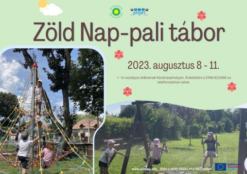Z�ld Nap-pali t�bor XXI - 2023. augusztus 8 - 11 k�z�tt a Z�ld Nap Egyes�let partners�gben a k�zdiv�s�rhelyi Sportirod�val az �v negyedik bej�r�s t�bor�t szervezi meg a c�hes v�rosban. A nappali t�borba, olyan I - IV oszt�lyos di�kok jelentkez�s�t v�rj�k, akik k�zel �rzik magukhoz a term�szetet �s a sportot ugyanakkor hajland�ak �j kih�v�sokban r�szes�lni, �j dolgokat elsaj�t�tva fők�nt a kreat�v �jrahasznos�t�s �s az eg�szs�ges �letm�d ter�n.

A t�borban v�ltozatos kinti �s benti programok, sportos, műv�szeti, szabadidős, akt�v �s pihentető tev�kenys�gek v�ltakoznak. K�l�n hangs�lyt fektet�nk a j�t�kos tanul�sra, �nmaguk �s egym�s megismer�s�re, valamint a gyerekek �rz�keny�t�s�re, egym�s elfogad�s�ra, a k�rnyezettudatos, a term�szetv�delem �s az eg�szs�ges �letm�d fontoss�g�ra. Gondosan �ssze�ll�tott program alapj�n, de a gyerekek ig�nyei szerint alak�tva a tev�kenys�geket.

Jelentkez�si hat�ridő: augusztus 5.

Hissz�k azt, hogy azok a fiatalok, akik r�szt vesznek a nappali t�borban, tudatosabb k�rnyezetv�dőkk� v�llnak, tisztelni fogj�k a k�r�l�tt�k �lő n�v�ny- �s �llatvil�got megismerik a kapcsolatot a term�szet elemei k�z�tt, �gy fokozott �rdeklőd�ssel �s tisztelettel fognak j�rni benne. Minden jelentkezni k�v�n� fiatalnak v�llalnia kell a 135 lejes hozz�j�rul�si k�lts�get, ami tartalmaz egy eb�det �s meglep�teseket is. Ez egy �bej�r�s� t�bor, a foglalkoz�sok reggel 9 �r�t�l - 16 �r�ig tartanak.

A r�sztvevők sok �rdekes programban �s meglepet�sekben fognak r�szes�lni. Jelentkezni, �rdeklődni R�duly Attil�n�l a 0766.611066 -es telefonsz�mon, vagy az office@zoldnap.info e-mail c�men lehet. A helyek sz�ma korl�tozott. 

Partner: Bethlen G�bor Alapkezelő Zrt �s az Eur�pai Szolidarit�si Test�let

Plak�tterv: Alik Mazmanyan