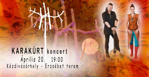 Karak�rt koncert K�zdiv�s�rhelyen az Erzs�bet Teremben - KARAK�RT koncert - K�ZDIV�S�RHELY (Erd�lyi Turn�)
Helysz�n: Erzs�bet Terem, 44-es udvart�r 1. �prilis 20, szombat 19 �ra

'A Karak�rt, vagyis a Fekete Farkas egy k�l�nleges form�ci�, amit a Vazul V�re rockopera zeneszerzője V�r�smarti Imre �s feles�ge, Anik� alkot. A dalokban megjelenik a f�rfi �s a nő sz�vets�g�nek ereje, az egyens�ly kelet �s nyugat, az �kor �s a jelen k�z�tt. �reg f�nak �j hajt�sa. Szer-dalok, reg�k �s az időtlen szerelem dalai ide�lis dalcsokor azoknak, akik belső utaz�st v�rnak a zen�től, egys�g�rzetet az �lettől. A manaps�g komoly renesz�nsz�t �lő neofolk-ambient műfaj egy olyan alkot�s�t hallhatja a k�z�ns�g, ami az ut�bbi időben egyre komolyabb t�megeket mozgat meg. A Vikingek sorozatnak k�sz�nhetően nagyon sikeres Wardruna form�ci� rajong�inak k�l�n�sen aj�nlott!'

Bel�pő nincs. Adom�nyt szeretettel elfogadunk. Hozz�j�rul�soddal a zenekar alkot� munk�j�t t�mogatod