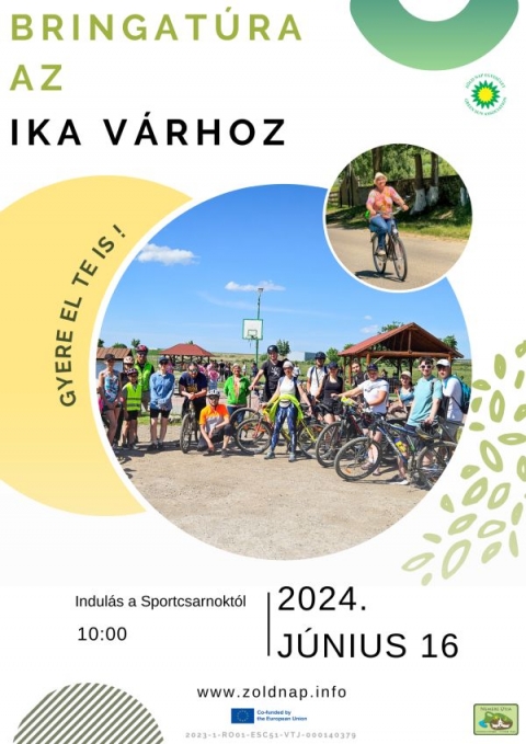 Tekerjünk együtt az Ika várhoz - 2024. június 16-án (vasárnap) reggel 10 órakor a Zöld Nap Egyesület biciklitúrát szervez a céhes város Sportcsarnokától az elmúlt években kialakított Nemere Útján. A megmozdulás alkalmával az alábbi településeket érintik: Kézdivásárhely – Torja – Futásfalva – Ikafalva – Felsőcsernáton (Ika vára) – Kézdivásárhely. A túrakerékpározás remek kikapcsolódást, sportolási lehetőséget, valamint testi és lelki feltöltődést biztosít a résztvevők számára. A túra folyamán kulturális – természeti látványosságok megtekintésére is sor fog kerülni. Szükséges felszerelés: az időjárásnak megfelelő öltözet, élelem és pénz igény szerint, és természetesen a jó állapotban lévő kerékpár. A túra nem túl nehéz, 10 éves kortól, sebességváltós biciklivel teljesithető. Sisak viselése melegen ajánlott, főleg a fiataloknak. Minden érdeklődőt szeretettel várnak, a 14 éven aluli gyermekek csak előzetes egyeztetés alapján írásos szülői engedéllyel jöhetnek a 50 km hosszú bringázásra. (ezzel kapcsolatos formanyomtatvány és bővebb információ a szervezőktől igényelhető). Előzetesen regisztrálni, jelentkezni Ráduly Attilánál (0766 611066 vagy az office@zoldnap.info e-mail címen) lehet. Az esemény eső vagy rossz idő esetén elmarad.
Támogató: a Bethlen Gábor Alapkezelő Zrt. és az Európai Szolidaritási Testület
Médiatámogatók: Kezdi.info, Székely Hirmondó, Siculus Rádió, Háromszék, Profi Rádió, Szék-helyek
Plakátterv: Özlem Üner
