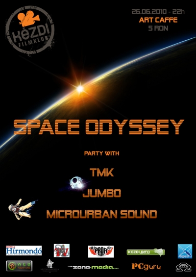 Space Odyssey - Filmklub szezonz�r� party - A filmklub egy �t�s party-val z�rja a 2010-es ny�ri szezont az Art Caffe-ban j�nius 26-�n, szombaton este 22 �r�t�l.Tisztelet�ket teszik az esem�nyen:Tamaka - www.allmassive.org/tamakaJumbo - www.djjumbo.comMicrourban SoundA bel�p� 5 ron.[ Verseny ]A k�zdi.inf� 3 bel�põjegyet sorsol ki erre a rendk�v�li esem�nyre. Ha r�szt szeretn�l venni, nem kell m�st tenned minthogy sz�pen �s helyesen hozz�sz�lj ehhez az esem�nyhez. Ilyen egyszerû! Sok sikert mindenkinek! Eredm�nyhirdet�s az esem�ny napj�n, d�lben 12 �rakor.Fot�k a partyr�l