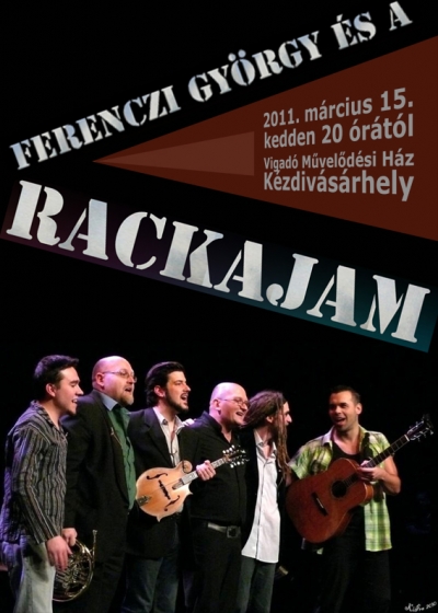 Ferenczi Gy�rgy �s a Rackajam koncert a Vigad�ban - 2011. m�rcius 15., kedden 20 �r�t�l Ferenczi Gy�rgy �s a Rackajam koncert a Vigad�ban.A Rackajam egy�ttes jelenlegi n�gy tagja 2005-t�l dolgozik egy�tt Ferenczi Gy�rggyel. F�zi�s zen�t j�tszanak, melyben fontos szerepet t�lt be a magyar n�pzene a rhytm&blues, a funky, a reggae, a hip-hop �s a groove. A Gryllus Kiad�n�l 2005-ben megjelent Cs�rdafunk c�m� lemez�k�n Sebesty�n M�rta is k�zrem�k�dik.&nbsp;A zenekar �let�ben nagyon fontos �llom�s a Hangz� Helikon sorozatban, 2006-ban megjelent Ferenczi - Pet�fi album. Ez a kiadv�ny 2007-ben aranylemez lett. A Pet�fi lemez anyag�t sz�mtalan el�ad�son j�tszott�k, t�bbek k�z�tt 2008. janu�r 22-�n a M�v�szetek Palot�j�ban, neves vend�gm�v�szek k�zrem�k�d�s�vel. Az egy�ttes 2008. m�rcius 15-�n a P�rizsi Magyar Int�zet vend�ge volt, ahol nagysiker� �nnepi koncertet adtak, az 1948-49-es forradalom �s szabads�gharc eml�k�re.Rendszeresen turn�znak N�metorsz�gban, �s t�bbsz�r fell�ptek k�lf�ldi fesztiv�lokon, t�bbek k�z�tt Finnorsz�gban, Lengyelorsz�gban �s Csehorsz�gban.A Pet�fi dalok l�nyeg�t tal�n Lackfi J�nos k�lt� fogalmazta meg a legpontosabban: „A Pet�fi-ipar �vtizedek �ta sz�ll�tja a lakodalmass� szel�d�tett n�t�kat. Most viszont h�la Ferenczi Gy�rgynek �s t�rsainak, itt d�b�r�g az igazi, az irgalmatlan, a megalkuv�st nem ismer� bluesos-rockos, k�kem�ny S�ndor. Magyartan�rok, magyarok, tan�rok �s nem tan�rok, figyelem!”A megjelen�st k�vet�en, erd�lyi turn�jukon forgatt�k Bordos Anik� rendez�vel a Pet�filmet. Ez az els� magyar „sz�jharmonik�s” film, ahol a t�rt�netet a zenekar akusztikus zen�je k�s�ri. A Pet�fi lemeznek �s a Pet�filmben elkezd�d�tt akusztikus muzsik�l�snak folytat�sa a 2007-ben megjelent Milyen l�rma?! C�m� lemez�k. A zenekar fejl�d�se szempontj�b�l kiemelten fontos ez az �j, akusztikus groove album. A lemezen saj�t dalok mellett Pet�fi S�ndor, Radn�ti Mikl�s, We�res S�ndor verseire �rott dalok is megsz�lalnak.K�z�ns�g�k a zen�j�knek f�ggv�ny�ben v�ltozott az elm�lt �vekben, sokkal nyitottabb lett, jelent�sen b�v�lt, koroszt�lyt�l f�ggetlenn� v�lt.Forr�s:&nbsp;http://www.zene.hu/http://www.rackajam.hu