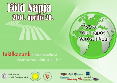 Takar��t�s a F�ld Napja alkalm�b�l - A F�ld Napja alkalm�b�l a k�zdiv�s�rhelyi Pet�fi S�ndor �ltal�nos Iskola partners�gben a N�k Egyes�let�vel �s a Z�ld Nap Egyes�lettel szem�tszed�si akci�t szervez.Az akci� 2011. �prilis 20-�n 11 �r�t�l veszi kezdet�t a k�zdiv�s�rhelyi Sportcsarnok el�tt. A szervez�k az �nk�ntess�g Eur�pai �v�ben egy �jabb hullad�kgy�jt� akci�val h�vj�k fel a figyelmet az �nk�ntes tev�kenys�g �s a k�rnyezettudatos viselked�s fontoss�g�ra.Szemeteszs�kokr�l a N�k Egyes�let�nek aktivist�i gondoskodnak.M�diat�mogat�ink: Profi R�di�, Pluszport�l, Sz�kely �js�g, Sz�kely H�rmond�, Siculus R�di�, H�romsz�k, Szabadid�kalauz, Polyp Tv, Kezdi.info.H�rszerz�: R�duly AttilaPlak�tterv: B�r� Levente