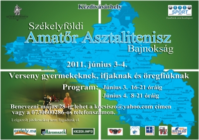 Székelyföldi Amatőr Asztalitenisz Bajnokság - Kézdivásárhely Polgármesteri Hivatala partnerségben a Nagy Mózes Iskolás Sportklub asztalitenisz szakosztályával június 3.-4.-én szervezi a Székelyföldi Amatőr Asztalitenisz Bajnokságot a céhes városban.Erre a megmérettetésre szeretettel várjuk a gyermekeket, ifjakat, felnőtteket és öregfiúkat egyaránt!7 különböző korosztálynak szervezzük a bajnokságot:- 10 éven aluliak- 11-13 évesek- 14-15 évesek- 16-18 évesek- 18 éven felüliek- 40-45 évesek- 45 éven felüliek - öregfiúk Benevezni a bajnokságra június 2-ig lehet a kocsiszo@yahoo.com levelezőcímen, vagy a 0730 600 286-os telefonszámon Kocsis Zoltán sportiroda vezetőnél.Figyelem!Leigazolt játékosokat nem fogadunk el!Kocsis ZoltánKézdivásárhely Polgármesteri HivatalaSportiroda vezetőfacebook.com/kezdisportFrissMintegy 50 résztvevő jelent meg az első alkalommal megrendezett Székelyföldi Amatőr Asztalitenisz Bajnokságon Kézdivásárhelyen. A kézdivásárhelyi sportiroda és a NMSK asztalitenisz szakosztálya 7 korosztályt szólított meg Brassóból, Csíkszeredából, Madéfalváról, Felsőháromszékről.Lássuk az eredményeket:GyermekekI. Elekes SzilárdII. Kelemen HunorÚjoncokI. Bihari BalázsII. Lazar AlexIII. Elekes HunorSerdülőI. Szigyártó RudolfIfjúságiI. Molnár ArnoldII. Luka ZsoltFelnőttekI. Barti SzilárdII. Szekeres LeventeIII. Barti LórántÖregfiúk, 45 éven felüliekI. Szekeres LeventeII. Hodor LeventeIII. Szabó IstvánÖregfiúk, 55 éven felüliekI. Imets AttilaII. Köntzey JózsefIII. Kovács AttilaKöszönetet mondunk Dobai Aladárnak és tanítványainak, akik a versenylebonyolításában nyújtottak önzetlen segítséget.Kocsis ZoltánSportiroda vezetőfacebook.com/kezdisport