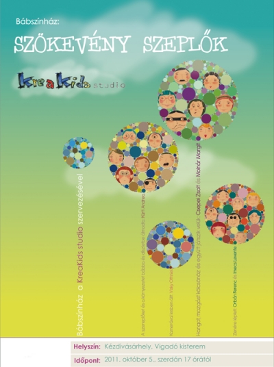 Szökevény szeplők - bábszínház a Krea Kids Stúdió szervezésében - 2011. október 5., szerdán 17 órától - Szökevény szeplők - bábszínház a Krea Kids Stúdió szervezésében.A Krea Kids Stúdió meghívottai meglepetés előadást tartanak, a belépés mindenkinek ingyenes.A szereplőket és a környezetet bábba és díszletbe álmodta Kürti Andrea. Kamerával lesben állt Visky Othniel. Hangot, mozgást kölcsönöz és együtt játszik velük Csepei Zsolt és Molnár Margit. Zenére lépteti Orbán Ferenc és Imecs Levente.