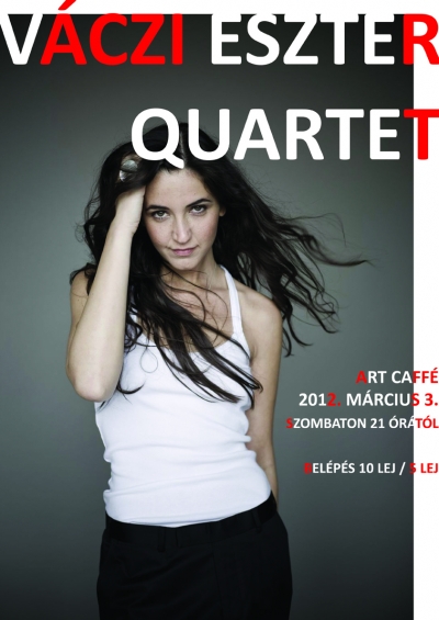 V�czi Eszter Quartet - koncert az Art Caff�ban - 2012. m�rcius 3., szombaton 21 �r�t�l, V�czi Eszter Quartet - koncert az Art Caff�ban.A V�czi Eszter Quartet 2009-ben megjelent Vissza hozz�d c�m� els� albuma alig 1 �v leforg�sa alatt aranylemez lett. 2011 janu�rj�ban pedig el�rte a platina fokozatot. Az egy kiv�tel�vel kiz�r�lag saj�t szerzem�nyeket tartalmaz� korong sikere t�lsz�rnyalt minden el�zetes v�rakoz�st. A lemez sikere val�sz�n�leg annak is k�sz�nhet�, hogy a mai zenei piacon els�k�nt jelentkeztek magyar nyelv� jazz dalokkal, ami eddig nem volt jellemz� erre a m�fajra.A 2002-ben alakult csapat kezdetben sok m�s zenekarhoz hasonl�an �r�kz�ld jazz standardek feldolgoz�sait j�tszotta, de r�vid id�n bel�l kider�lt, hogy nem ez az az �t, amin haladni kell. A Tom-Tom kiad� fant�zi�t l�tott a szerzem�nyekben, �s a zenekar m�g� �llt. A megjelen�st k�vet�en a r�di�k azonnal j�tszani kezdt�k dalaikat, �s t�bb koncertmegh�v�st is kaptak. �gy jutottak el Erd�lybe t�bb alkalommal, Szlov�ki�ba, illetve Magyarorsz�g kisebb-nagyobb telep�l�seire. Koncerteztek P�rizsban k�t alkalommal, t�bbek k�z�tt a Jazzy Colors jazzfesztiv�lon is fell�ptek.2009-ben Orosz D�nes lemez�kr�l v�lasztott f�c�mdalt Poligamy c�m� filmj�hez, melyet id�ig t�bb mint 120 ezren l�ttak.A zenekar tagjai: V�czi Eszter - �nek, G�tos B�lint baszzusgit�r, G�tos Iv�n - billenty�s hangszerek, Mike Zsolt - dobok, �s 2010 szeptembere �ta Schneider Zolt�n - git�r.2010 �sz�n kezdt�k el m�sodik lemez�k anyag�t r�gz�teni, amihez egy igazi k�lf�ldi szt�rt h�vtak seg�ts�g�l. De rendhagy� m�don nem muzsikust, hanem hangm�rn�k�t szerz�dtettek az �j albumhoz. Az eddig elk�sz�lt n�gy sz�m felv�tel�n az a Helik Hadar seg�dkezett, aki Herbie Hancock River - The Joni Letters c�m� lemez��rt Grammy d�jat vehetett �t, �s az�ta is a jazzlegenda els� sz�m� technikai seg�ts�ge.http://www.vaczieszterquartet.hu/Bel�p�s: 10 lej, di�koknak 5 lej.A k�zdi.inf� 3 jegyet sorsol ki a hozz�sz�l�k k�z�tt erre az esem�nyre. Eredm�nyh�rdet�s m�rcius 3.-�n d�lut�n 16 �rakor.