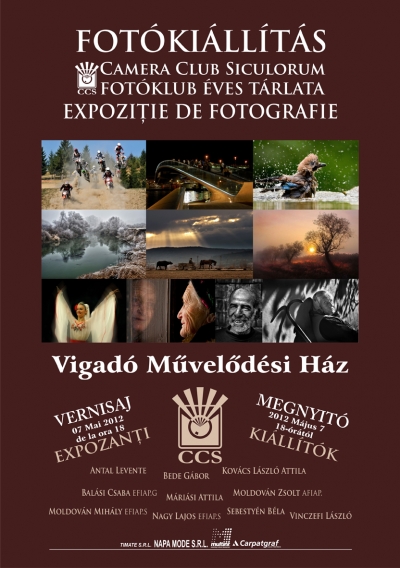 �v�rt�kel� fot�ki�ll�t�s - a Camera Club Siculorum szervez�s�ben - 2012. m�jus 7., h�tf�n 18 �r�t�l, �v�rt�kel� fot�ki�ll�t�s - a Camera Club Siculorum szervez�s�ben.A Rom�niai Fot�klubok Kup�ja versenyen 2012-ben Arany�rmet �s Ez�st�rmet elnyer� Camera Club Siculorum fot�klub tart �v�rt�kel� fot�ki�ll�t�st a Vigad� M�vel�d�si H�zban. A ki�ll�t�son a fot�klub m�lt �vben k�sz�tett nagym�ret� fot�i mellett megtekinthet� lesz a k�t d�jazott fot�sorozat is. A ki�ll�t�st megnyitja Kov�cs L�szl� Attila a Camera Club Siculorum eln�ke �s Bal�si Csaba EFIAP/G nemzetk�zi fot�m�v�sz a Rom�niai Fot�m�v�szek Sz�vets�g�nek aleln�ke. 