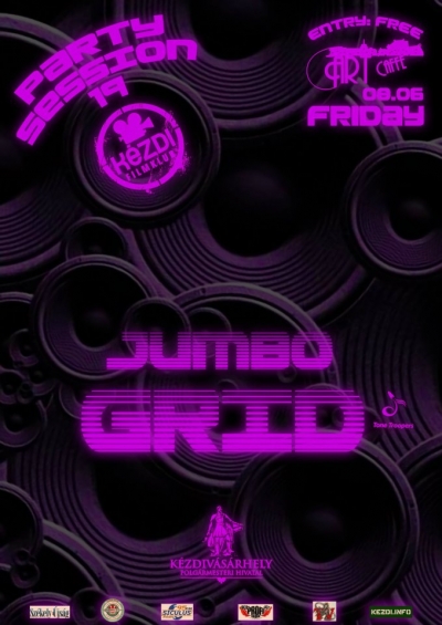 Filmklub Party Session 19 - Grid / Jumbo - Filmklub Party Session J�nius 8.-�n p�nteken este 21:30 �r�t�l az Art Caffe-ban K�zdiv�s�rhelyen.&nbsp;&nbsp; &nbsp;JUMBO (K�zdiv�s�rhely):http://soundcloud.com/djjumbohttp://www.mixcloud.com/djjumbo/-liquid DNB, dubstepGRID (Sepsiszentgy�rgy):http://soundcloud.com/gridhttp://www.mixcloud.com/grid/-drumandbass, breaksGrid a zen�t egyszerre kezdte el tanulni az �r�ssal illetve az olvas�ssal �s mondhatni t�bbet is foglalkozott vele eddigi �lete sor�n, mint az ut�bbi kett�vel. Kiskora �ta zene tagozatos volt a v�rosi m�v�szeti l�ceumban, majd zenei tanulm�nyait a f�iskol�n folytatta.Az elektronikus ritmusok, dallamok az elemi �vek ut�n kezdt�k �rdekelni �s a l�ceum bek�sz�nt�vel elhat�rozta, hogy nem csak hallgat� akar lenni, hanem r�sztvev� is. �gy kezdett el ritmusokat, hangokat gy�rtani a sz�m�t�g�p�n. Nagy hat�ssal voltak r� az akkori Allmassive rendezv�nyek �s ezek vezett�k a t�rt ritmusok ir�ny�ba.Az egyetemi �vek elej�n d�nt�tte el, hogy akt�van is hozz�j�rul az underground zenei �lethez, hogy bet�ltse azt az �rt,, ami az addigi rendezv�nyek megsz�n�se �ltal keletkezett.�gy ker�lt el�sz�r a kever�pult el� 2007 tel�n majd a k�vetkez� �v tavasz�n hozz�j�rult a Tone Troopers AV szervezet megalakul�s�hoz.Az�ta akt�v dj, producer, valamint sz�nh�zi zeneszerz�k�nt is tev�kenykedik.Eddigi lemezlovas p�lyafut�sa sor�n olyan el�ad�kkal l�pett egy sz�npadra mint Sub Focus, Spor, Jade, Emalkay, Aquasky, Anima Sound System, Savage & MC Fantom, Gojira, Dj Snow, Dj Dudu & Mc Tina vagy Seba1394.Zenei vonal�t legink�bb a p�rg� drum'n'bass hat�rozza meg, melynek sz�les sk�l�j�n mozog, de helyet kapnak szettjeiben a breakbeat, dubstep meg az elektro ir�nyzatok is.Filmklub �vz�r� party, mindenkit szeretettel v�runk haza, �rezz�tek j�l magatokat!Bel�p�s INGYENES