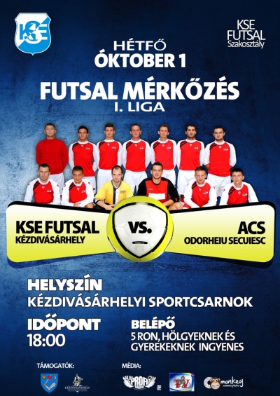 KSE Kézdivásárhely - Udvarhely első ligás futsal mérkőzés - Október elsején a kézdivásárhelyi sportcsarnokban kerül sor este 18 órától a KSE Kézdivásárhely és Udvarhely közötti első ligás futsal mérkőzésre.A belépő 5 lej, hölgyeknek és gyerekeknek ingyenes.
