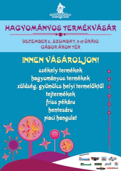 Szombaton ism�t hagyom�nyos term�kv�s�r - A k�zdiv�s�rhelyi �nkorm�nyzat szervez�s�ben, a megyei tan�cs �s a megyei agr�rkamara t�mogat�s�val december 8-�n, szombaton 9 �r�t�l ism�t hagyom�nyos term�kv�s�r lesz K�zdiv�s�rhely f�ter�n.A v�s�rra eddig t�bb mint harminc elad� jelentkezett, p�tolj�k a m�lt h�napi hi�nyt: lesz h�sterm�k, vadh�st is v�s�rolhatnak a v�s�rl�k. Emellett lesznek sz�kely term�kek, tejterm�kek, p�k�ru, z�lds�g, gy�m�lcs, gomba, B�za l�ngos, k�rt�skal�cs, m�zeskal�cs, gy�m�lcsl�, savany�s�g, �tel�zes�t�, h�zi laska, �s m�g sok m�s term�k. A N�k Egyes�lete ebben a h�napban is k�sz�l h�zi s�tem�nyekkel a v�s�rra.A k�zdiv�s�rhelyi k�rh�z alkalmazottai ingyenes v�rcukor �s v�rnyom�s m�r�st biztos�tanak a f�t�rre kil�togat�k sz�m�ra a Vigad�ban.A hagyom�nyos term�kv�s�rra p�nteken, 16 �r�ig lehet jelentkezni a Polg�rmesteri Hivatalban (I. emelet, 101-es szoba), a hely ingyenes. Jelentkezni csak z�lds�ggel, gy�m�lccsel, helyi term�kkel, sz�kely term�kkel, hagyom�nyos vagy otthon k�sz�tett �ruval, illetve friss p�k�ruval, h�zilag k�sz�tett finoms�gokkal lehet.