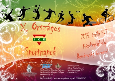 Orsz�gos IKE Sportnapok - Az Erd�lyi IKE �s K�zdiv�s�rhely Polg�rmesteri Hivatala Orsz�gos IKE Sportnapokat szervez �prilis 5-7. k�z�tt a c�hes v�rosban.A tavalyi esem�ny siker�re visszatekintve k�rdezt�k meg Kocsis Zolt�n sportiroda vezet�t�l, mik�nt k�sz�lnek az �prilisi t�bbnapos esem�nyre.Ezid�ig Temesv�rr�l, Kolozsv�rr�l, Medgyesr�l, Brass�b�l, Marosv�s�rhelyr�l, Olth�v�zr�l, Sepsiszentgy�rgyr�l vannak �rdekl�d�k. 50 szem�lyt tudunk m�g elfogadni - nyilatkozta Kocsis Zolt�n.Az IKE, ifi csoportok a sportnapok@ike.ro vil�gh�l�s c�men tudnak bejelentkezni. Az IKE sportnapok alkalm�b�l fell�p a Rem�nys�g egy�ttes.Az esem�ny partnerei:K�zdiv�s�rhelyi Reform�tus Gy�lekezetK�zdiv�s�rhelyi Reform�tus Koll�giumK�zdiv�s�rhelyi IKEManna Egyes�letRebeka Misszi�s K�zpontSepsi Egyh�zmegyei IKECsern�toni IKEInform�ci� / kapcsolat: sportnapok@ike.ro, telefon: 0744670769