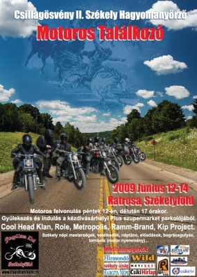 Csillagösvény II. Székely hagyományörző motoros találkozó - Junius 12-14 között kerül sor a második Csillagösvény Székely hagyományörző motoros találkozóra a Katrosában - Székelyföldön.A találkozó Kézdivásárhely csernátoni kijáratánál - a Plus üzlet parkolójában kezdődik a motoros gyülekezéssel - pénteken 12.-én 17 órakor a felvonuláshoz.A találkozó programja székely népi mesterségek, vetélkedők, néptánc, előadások, bográcsgulyás, tombola (motor nyeremény).Fellépnek még a Cool Head Klan, Metropolis, Role, Ramm-Brand, Kip Project.Bővebb információk a www.flagellumdeimc.ro oldalon.