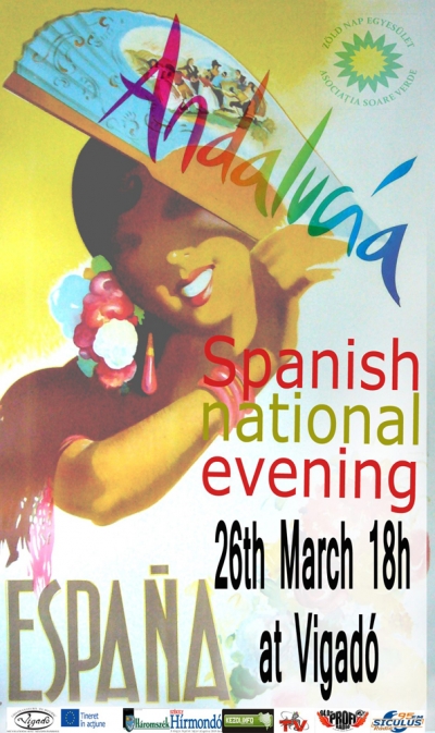 Spanyol nemzeti est - Gema Puerma Castillo a Z�ld Nap Egyes�let EVS �nk�ntese szeretettel h�vja meg �n�ket m�rcius 26-�n este 18 �rai kezdettel tartand� Spanyol Nemzeti estre a k�zdiv�s�rhelyi Vigad� f�ldszinti ki�ll�t�term�ben.Az esten a jelenlevõk betekint�st nyerhetnek Spanyolorsz�g kult�r�j�ba, t�rt�nelm�be, politikai rendszer�be, �p�tkez�si st�lus�ba, �tel - ital vil�g�ba �s �nnepeibe. K�l�n kiemelve Andalucia r�gi�t ahonnan Gema is j�tt. Ha b�rmilyen k�rd�se van Spanyolorsz�ggal j�jj�n el �s ne habozzon feltenni.A projektet a Fiatalok Lend�letben (Youth in Action) program, Eur�pai �nk�ntes Szolg�lat m�sodik alpontja t�mogatja.