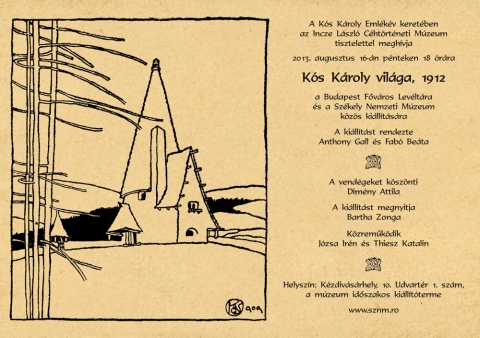 K�s K�roly vil�ga, 1912 v�ndorki�ll�t�s - A K�s K�roly Eml�k�v keret�ben a k�zdiv�s�rhelyi Incze L�szl� C�ht�rt�neti M�zeumban ny�lik meg 2013. augusztus 16-�n, p�nteken 18 �rakor K�s K�roly vil�ga, 1912 c�mmel a Sz�kely Nemzeti M�zeum �s a Budapest F�v�ros Lev�lt�r�val k�z�sen rendezett v�ndorki�ll�t�s.&nbsp;A ki�ll�t�st rendezte Anthony Gall �s Fab� Be�ta.A vend�geket k�sz�nti Dim�ny Attila.A ki�ll�t�st megnyitja Bartha Zonga.K�zrem�k�dik J�zsa Ir�n �s Thiesz Katalin.A nagyszab�s� t�rlat K�s K�roly �p�t�szeti p�ly�j�nak els� h�t �v�t �s annak el�zm�nyeit, csal�di-bar�ti-kollegi�lis kapcsolatait mint alkot�i h�tteret, valamint sz�kebb �s t�gabb haz�j�t mutatja be, vagyis mindazt, ami alkot�i egy�nis�g�t form�lta. A ki�ll�t�s alapanyag�t a budapesti �llatkert �s a sepsiszentgy�rgyi Sz�kely Nemzeti M�zeum kev�sb� ismert, r�szben eddig be nem mutatott dokumentumai k�pezik.&nbsp;K�s K�roly (1883–1977) �p�t�sz volt, grafikus, �r�, ideol�gus, politikus, int�zm�nyszervez� �s mez�gazd�sz, 20. sz�zadba oltott renesz�nsz ember. Budapestet lesz�m�tva Sepsiszentgy�rgy�n val�sult meg a legt�bb �p�letterve, �s legszebbik�kben, a Sz�kely Nemzeti M�zeum �ltala tervezett f��p�let�ben �rzik politikai �r�sait, de a maga faragta doh�nyszelenc�j�t �s szem�veg�t is. A m�zeum utcai, f�t�r fel�li sz�kely kapuj�t egy olyan k�r�ton v�lasztotta ki, amelynek sor�n a saj�t fogat�val szekerezte k�rbe Szt�n�r�l Erd�lyt. A m�zeum kov�csoltvas ajt�kilincsei K�s K�roly iparm�v�sz-al��r�sa: a 'varj�' � maga rajtuk, a szt�nai Varj�v�r �s Varj�-tanya �p�t�je �s lak�ja - szellemi-erk�lcsi-j�gazda rokonai val�ban a k�z�ss�g�knek �j, rendhagy� utakat keres� programh�s�k, reg�ny�b�l, a Varju-nemzets�g mor�lis k�dex �rt�k� t�rt�net�b�l.