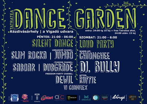 Silent Dance + Loud Party a Vigadó Udvarán :: Slim Rocka / Jumbo / Saboar / Dubgrade / Dewil / Chionghee / Bully / Ruffie / VJ Cornflex - Augusztus 30., péntek 21:00-06:00 Silent DanceUrbanizé Channel: Slim Rocka | JumboPerfusion Channel: Saboar | DubgradeFreedom Party Channel: DewilVisual effects: Vj CornflexAugusztus 31., szombat 21:00-6:00 Loud PartyWarm-up: ChiongheeDj. BullyAfter: RuffieSzervezők: Sepsi Rádió, Silent DanceTámogatók: Tatratea, Amigo & InterCost,Partnerek: Urbanizé, Freedom PartyLine up by: Le GrajdBar service by: wunderBarhttps://www.facebook.com/events/396054800500989/