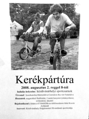 Kerekpartura a sportcsarnoktol szombat reggel - Kezdivasarhely polgarmesteri hivatalanak sportirodaja kerekparturat szervez augusztus 2.-an szombaton. Az utvonal: Szentkatolna - Martonfalva - Csernaton - Ika-var - Futasfalva. Indulas reggel 8 orakor a sportcsarnoktol.