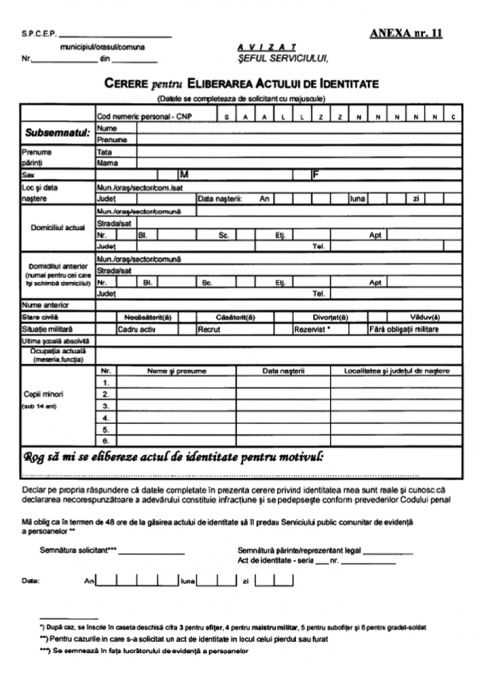 A személyazonossági igazolvány kérése 14 évet betöltött gyermeknek - A 14 évet betöltött gyermek esetében a kérelmező keresztlevele és a lakhelybizonylat mellett szükséges a szülők házassági levele és annak fénymásolata vagy a végleges és visszavonhatatlan válási határozat (amivel a gyereket a szülőnek ítélte a Bíróság), valamint az egyik szülő vagy hivatalos képviselő személyazonosságija. Személyazonosságit kérelmező kiskorú csak az egyik szülő illetve a hivatalos képviselő kíséretében jelentkezhet.