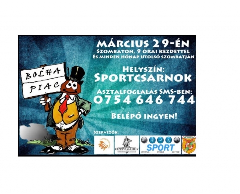 Márciusi bolhapiac a kézdivásárhelyi sportcsarnok előtti téren - 2014 március 29-én, szombaton 9 órai kezdettel, ez alkalommal a sportcsarnok előtti téren Bolhapiac nyílik.Asztalfoglalás SMS-ben a 0754 646 744 telefonszámon. Az asztalhasználat ingyenes, belépti díj nincs.Hozza el fölöslegessé vált dolgait, szerszámok, játékok, kinőtt ruhák, dísztárgyak, sport felszerelések, könyvek, megunt gyűjtemények - bélyeg, régi pénz, képes levelezőlapok, papírszalvéta, jelvények, kinder tojás játékok stb, amiket nem csak eladni, hanem csereberélni is lehet a bolhapiacon. Érdemes eljönni, nézelődni, hisz soha sem lehet tudni, milyen régen keresett holmira bukkanhat rá. Egy kis séta és kikapcsolódás, tere-fere a rég nem látott barátokkal, ismerősökkel mindenkinek jól jön e napon.