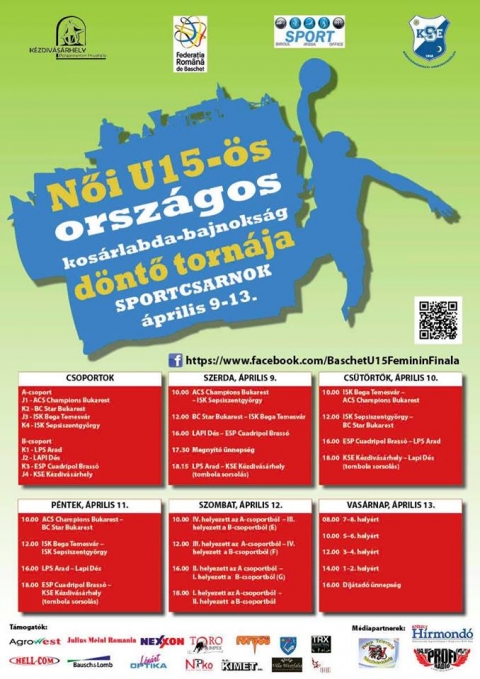 Az U15-�s l�ny kos�rlabda bajnoks�g d�nt� torn�ja a Sportcsarnokban - Szerd�n, �prilis 9.-�n kezd�dik a k�zdiv�s�rhelyi Sportcsarnokban az U15-�s l�ny kos�rlabda bajnoks�g d�nt� torn�ja. A verseny vas�rnapig tart, �s naponta n�gy m�rk�z�s zajlik d�lel�tt 10 �s 12 �r�t�l, valamint d�lut�n 16 �s 18 �r�t�l.A d�nt�n r�sztvev� csapatokat a sz�vets�g k�t csoportba sorolta, az els� h�rom nap a csoportm�rk�z�sek alatt minden csapat j�tszik egym�s ellen. Szombaton az el�d�nt�k �s vas�rnap a helyoszt� m�rk�z�sekre ker�l majd sor.&nbsp;Az A. csoportban a bukaresti Champions �s BC Star, a temesv�ri Bega, valamint a sepsiszentgy�rgyi ISK harcol az el�d�nt�be jut�s�rt.A B. csoportban az aradi SPL, a d�si LAPI, a brass�i Cuadripol �s a h�zigazda KSE vannak.A torna megnyer�s�re f�es�lyesek az Arad, Champions �s D�s egy�ttesei, de Temesv�r �s Brass� is nagyon er�s j�t�ker�t k�pviselnek. Brav�rnak sz�mit az a t�ny, hogy legjobb nyolc k�z� ker�lt k�t h�romsz�ki csapat is, akik eleve a hazai p�lya el�ny�vel, meg a k�z�ns�g t�mogat�s�val ak�r fel is bor�thatj�k a pap�rform�t. A rendez� KSE a versenyt t�mogat� szponzorok j�volt�b�l naponta d�jazza a legjobb j�t�kosokat, valamint a kil�togat� k�z�ns�g sz�m�ra is �rt�kes aj�nd�kokat sorsolnak ki a h�zigazd�k m�rk�z�sein. Egysz�val egy l�tv�nyos torna k�vetkezik, �rdemes lesz kil�togatni a Sportcsarnokba.