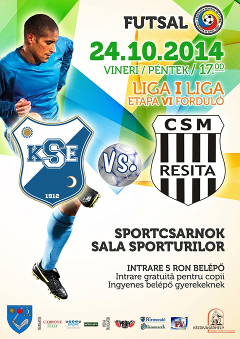 KSE Futsal - CSM Resita VI forduló - Október 24.-én pénteken 17 órától, KSE Futsal és CSM Resita I.liga VI forduló mérkőzésére kerül sor a kézdivásárhelyi Sportcsarnokban.
A belépő 5 lej felnőtteknek, gyerekeknek ingyenes.
Mindenkit szeretettel várnak