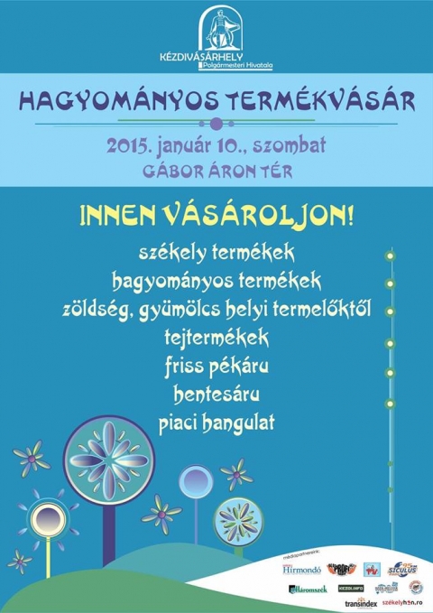 Januári Hagyományos Termékvásár - Kézdivásárhelyen a Gábor Áron téren január 10.-én, szombaton 9-15 óra között a helyi termelõktõl külömböző tejtermék, pék- és hentesáru, székely, hagyományos termékeik közül válogathat a Hagyományos termékvásáron.