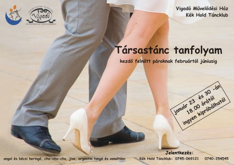Társastánc tanfolyam kezdő felnőtt pároknak - A Kék Hold Táncklub és a Vigadó Művelődési Ház társastánc tanfolyamot indít kezdő felnőtt pároknak Kézdivásárhelyen.
Az öt hónapos kurzus alatt 6-7 társastánc alapjait sajátíthatják el az érdeklődők. Az órák január 23-án kezdődnek, és másfél órát tartanak, minden pénteken 18 órától.
A helyek száma korlátozott, a foglalás a jelentkezés sorrendjében történik.
Érdeklődni, illetve jelentkezni a 0745-069121 vagy a 0740-254545 telefonszámokon lehet.