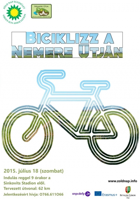 Bring�zz a Nemere �tj�n - 2015. j�lius 18-�n reggel 9 �r�t�l a Z�ld Nap Egyes�let biciklit�r�t szervez a c�hes v�rosb�l a Nemere �tj�n.

A megmozdul�s alkalm�val az al�bbi telep�l�seket �rintik: K�zdiv�s�rhely - K�zdiszentl�lek - K�zdiszentkereszt - B�lafalva - Kurtapatak - Esztelnek - Csomort�n - K�zdialm�s - Lemh�ny - Bereck - K�zdimartonos - Ozsdola - S�rfalva - Oroszfalu.

Sz�ks�ges felszerel�s: az id�j�r�snak megfelel� �lt�zet, p�nz ig�ny szerint �s term�szetesen a j� �llapotban l�v� ker�kp�r. A Nemere �tj�t a kivitelez�k partnereikkel kar�ltve azzal a c�llal hozt�k l�tre, hogy felt�rja �s ismertesse Fels�-H�romsz�k term�szeti- kultur�lis �rt�keit �s hagyom�nyait. Az �tvonal 30 �sv�nyv�zforr�st, �s 78 kiemelked� �p�letet �rintve 230 kilom�teren �t vezet v�gig K�zdisz�k �s Orbaisz�k mintegy 50 telep�l�s�n.

Minden �rdekl�d�t szeretettel v�rnak, a 14 �ven aluli gyermekek csak �r�sos sz�l�i enged�llyel j�hetnek a 62 km hossz� ker�kp�rt�r�ra. (ezzel kapcsolatos formanyomtatv�ny a szervez�kt�l ig�nyelhet�)

�rdekl�dni, jelentkezni R�duly Attil�n�l (0766.611066) vagy e-mailben az attilaraduly@yahoo.com el�rhet�s�geken lehet. A t�ra folyam�n kultur�lis - term�szeti l�tv�nyoss�gok megtekint�s�re �s szabadid�s programokra is sor fog ker�lni. Rossz id� (es�) eset�n a t�ra elmarad, �s egy k�s�bbi id�pontban ker�l megrendez�sre, melynek id�pontj�r�l a z�ldek t�j�koztat�st ny�jtanak.

M�diat�mogat�k: Profi R�di�, Sz�k-helyek, Erd�ly.ma, Kezdi.info, Sz�kely Hirmond�, Siculus R�di�, Polyp Tv, H�romsz�k

Szerz�: R�duly Attila
Plak�tterv: C�line Berthier