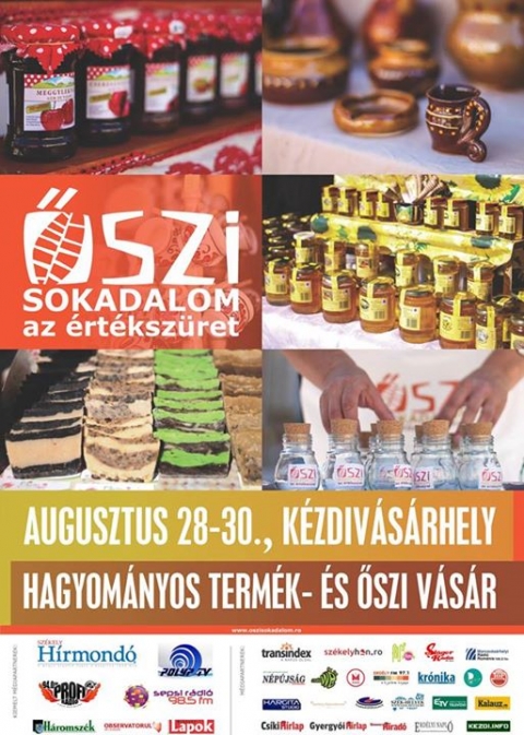 Őszi sokadalom 2015-s Termékvásár - Termékvásár augusztus 28, 29, 30.-án a Gábor Áron téren az Őszi sokadalom alatt.
Több mint 100 kézművest és hagyományos termelőt várnak a szervezők.