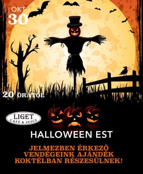 Halloween Est - Október 30.-án, 20 órától Halloween Estet tartunk a Ligetben.
A Liget átalakul erre a különleges estére. Minden beöltözött vendégünk egy rémisztő ajándék koktélban részesül.
Töltsünk el együtt egy szellemes estét!