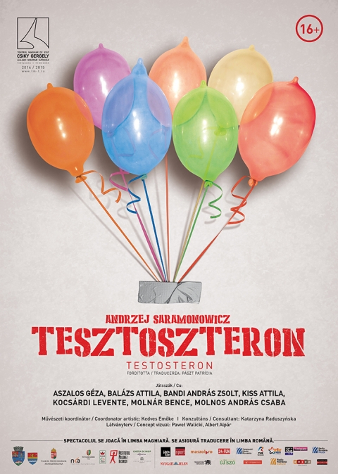 Tesztoszteron - A Vigad� St�di� �s a V�rosi Sz�nh�z szervez�s�ben december 8-�n, kedden 19 �r�t�l a temesv�ri Csiky Gergely �llami Magyar Sz�nh�z Andrzej Saramonowicz Tesztoszteron c�m� el�ad�s�t tekinthetik meg a k�zdiv�s�rhelyi Vigad� M�vel�d�si H�z Nagyterm�ben.

Az el�ad�sra jegyek feln�tteknek 15 lejes, di�koknak �s nyugd�jasoknak 10 lejes �ron v�lthat�k a Vigad� M�vel�d�si H�z k�z�ns�gszolg�lati irod�j�ban h�tf�t�l cs�t�rt�kig 8 �s 19 �ra k�z�tt, p�nteken 8 �s 15 �ra k�z�tt, valamint az el�ad�s el�tt egy �r�val.
Jegyfoglal�s a 0267 361 081-es vagy a 0729 058 197-es telefonsz�mokon lehets�ges.
Az el�ad�st 16 �ven fel�li n�z�inknek aj�nljuk.

Mit�l f�rfi a f�rfi �s mit�l „d�glik a l�gy”? Dagad� izmok? Szak�ll? Egy sz�pen ny�rt bajusz? Hatalom, p�nz, er�? Tal�n… A biol�gia azoban egyszer� �s �r�k v�lasszal szolg�l erre а k�rd�sre: tesztoszteron.
H�t f�rfi k�l�n�s, egym�st �tsz�v� t�rt�net�n kereszt�l nyerhetnek betekint�st a f�rfi l�lek legrejtettebb titkaiba. Egym�shoz, n�kh�z, kapcsolatokhoz, szexualit�shoz �s egy�ltal�n �nmagukhoz val� viszonyaik �s buk�saik t�kr�ben rajzol�dnak ki ezek a nem is annyira ismeretlen figur�k.
Mire gondol a f�rfi, mit akar a n�?
H�ny f�rfi kell egy fergeteges est�hez? H�t. Pontosabban h�t kiv�teles sz�n�sz a temesv�ri Csiky Gergely �llami Magyar Sz�nh�z t�rsulat�b�l.
Ez a t�rt�net valahol ott kezd�dik, ahol a legt�bb v�get �r. Akarod-e, holtodiglan, holtomiglan �s a t�bbi. Feh�r ruha, templom, n�szn�p �s az ifj� p�r. De mi van, ha a menyasszony a nagy, mindent eld�nt� k�rd�sre nemmel v�laszol?
A h�t sz�n�sz k�z�s munk�j�nak eredm�nyek�nt �s az ut�bbi �vtizedek legismertebb magyar sl�gereinek feleleven�t�s�vel olyan el�ad�st siker�lt l�trehozni, mely sz�n�sz �s n�z� sz�m�ra egyar�nt felejthetetlen �lm�ny. Egy n�k n�lk�li, de l�ptem nyomon a n�ket kibesz�l� esk�v�i fogad�st, ahol az �r�mapa, a p�rul j�rt v�leg�ny �s annak b�tyja, egy egyetemi professzor, egy zen�sz, egy �js�g�r� �s egy pinc�r k�l�n�s, egym�st �tsz�v� t�rt�netein kereszt�l nyerhetnek betekint�st a f�rfi l�lek legrejtettebb titkaiba.

Ford�totta: P�szt Patr�cia.
Szereposzt�s: Korn�l (v�leg�ny, ornitol�gus) – Kiss Attila; Stavros (a v�leg�ny apja) – Bal�zs Attila; Janis (a v�leg�ny testv�re, jog�sz) – Bandi Andr�s Zsolt; Rovar (a v�leg�ny bar�tja, mikrobiol�gus) – Kocs�rdi Levente; Titusz (pinc�r) – Aszalos G�za; Tret�n (�js�g�r�) – Moln�r Bence; Di� (zen�sz) – Molnos Andr�s Csaba. M�v�szeti koordin�tor: Kedves Em�ke. Konzult�ns: Katarzyna Radusz�nska. L�tv�nyterv: Pawe� Walicki, Albert Alp�r
