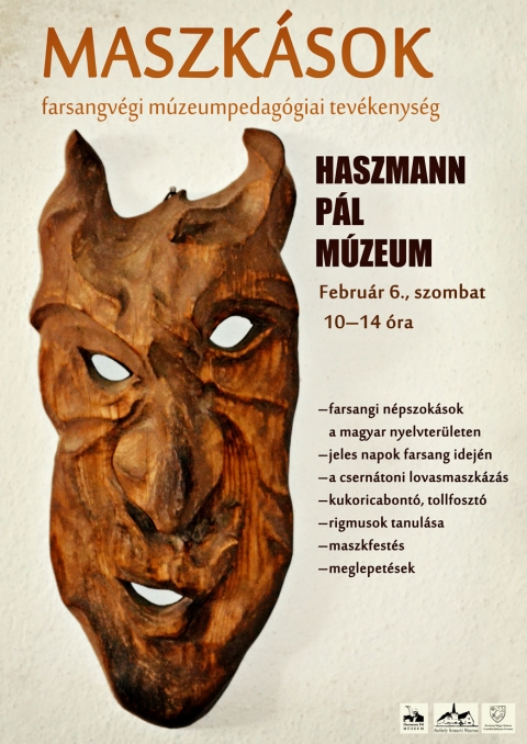Maszk�sok - farsangv�gi, csal�dos m�zeumpedag�giai tev�kenys�g a csern�toni Haszmann P�l M�zeumban - A csern�toni Haszmann P�l M�zeum munkat�rsai Maszk�sok n�v alatt farsangv�gi, csal�dos m�zeumpedag�giai tev�kenys�get tartanak febru�r 6-�n, szombaton.

A foglalkoz�son felid�zik a r�gi id�k farsangi n�phagyom�nyait, k�l�n�s hangs�lyt fektetve a csern�toni lovas maszk�z�sra, majd a m�zeum gy�jtem�ny�ben �rz�tt r�gi fot�kon, arch�v filmfelv�teleken mutatj�k meg a maszk�z�st, m�s telep�l�sek farsangi szok�sait is feleleven�tve. A programot maszkfest�s, maszkk�sz�t�s �s b�boz�s sz�nes�ti.

- farsangi n�pszok�sok a magyar nyelvter�leten
- jeles napok farsang idej�n
- a csern�toni lovasmaszk�z�s
- kukoricabont�, tollfoszt�
- rigmusok tanul�sa
- maszkfest�s
- meglepet�sek

Mindenkit szeretettel v�rnak szombaton 10 �r�t�l 14-ig a csern�toni m�zeumba!