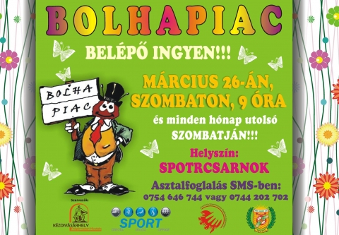 Márciusi Bolhapiac - 2016. március 26-án szombat 9 órai kezdettel, Kézdivásárhelyen a sportcsarnok előterében, Bolhapiac kezdődik. A húsvéti ünnep előszele se seperte el ezen eseményt, amely minden hónap utolsó szombatján jelen van a városunk életébe. Alkalom megszabadulni az elfekvő, de még használható szerszámoktól, megunt játékoktól, kiolvasott könyvektől, kinőtt vagy megunt ruhadaraboktól, stb. Kiváló alkalom abbahagyott, esetleg örökölt különféle gyűjtemények elcserélésére vagy értékesítésére: bélyeg, jelvény, régi pénzek, kitüntetések, képes levelező lap, kinder tojás figurák, papírszalvéták stb. Asztalfoglalás 0744202702 vagy 0744202702 SMS ben. Belépti díj akár csak az asztal használata ingyenes!