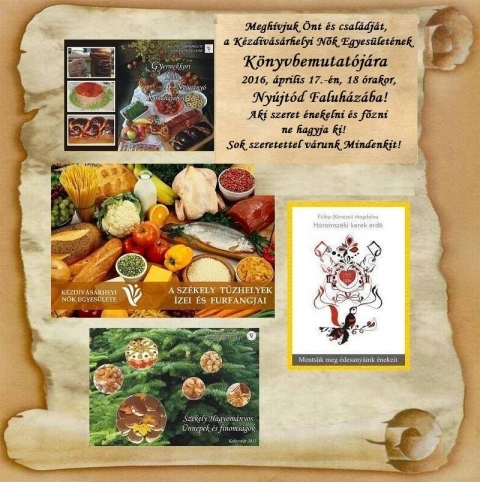 K�nyvbemutat� - A k�zdiv�s�rhelyi N�k egyes�lete nagy szeretettel megh�v �s v�r mindenkit  K�nyvbemutat�j�ra. Az esem�nyre 2016. �prilis 17-�n, 18 �rakor ker�l sor a Ny�jt�d Faluh�zban.

Aki szeret �nekelni �s f�zni, ne hagyja ki.